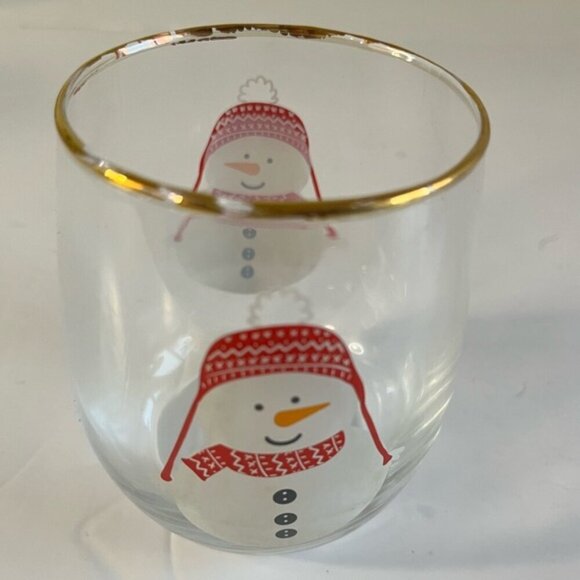 Set of 4 Christmas Glass Tumblers - Snowman Design, Gold Rim - Picture 3 of 12